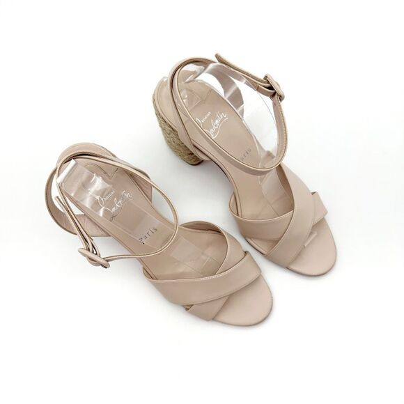 CHRISTIAN LOUBOUTIN Mariza Espadrille Block Heels Size 40 US 9.5 Beige Nude - Picture 5 of 13